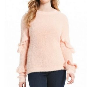 Chelsea & Violet Pink Chunky Ruffle Sleeve Sweater